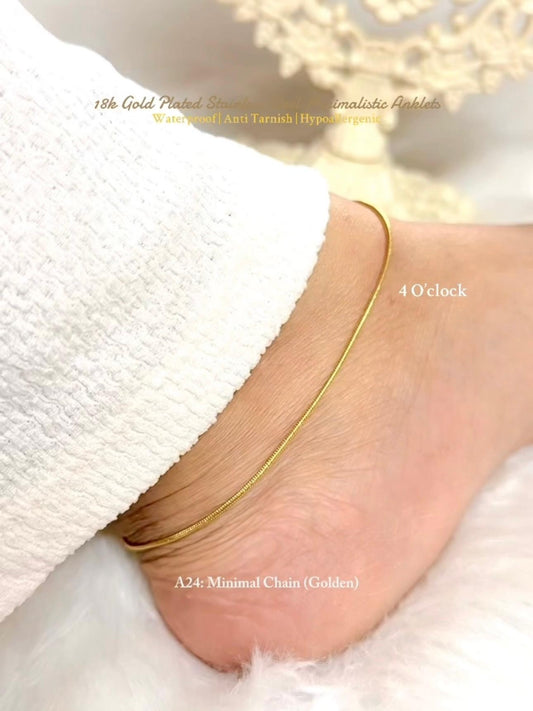 ✨A24: 18k Gold Plated Stainless Steel Anklet:Minimal Chain (Golden)✨