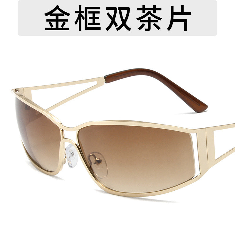 S27: Pinteresty Y2k Metal Hollow Sunglasses - Light Brown + Golden (with box) Unisex