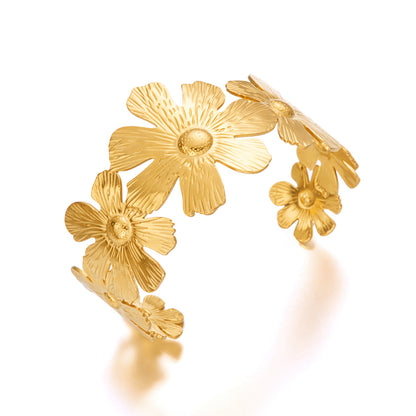 ✨HC146: 18k Gold Plated Stainless Steel Handcuff for Stack: Floral Cuff (Golden)✨