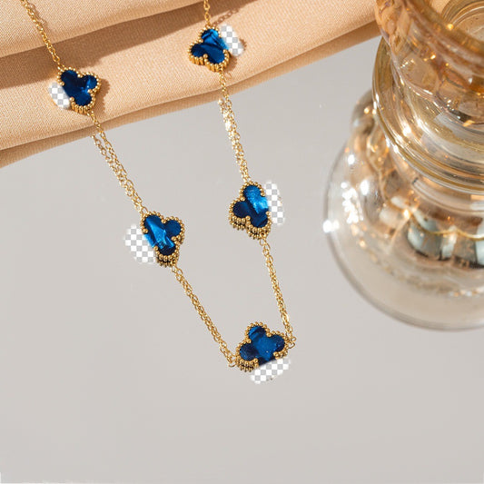 ✨P74: 18k Gold Plated Stainless Steel Necklace: Blue Radiant (13mm: Diemeter)✨
