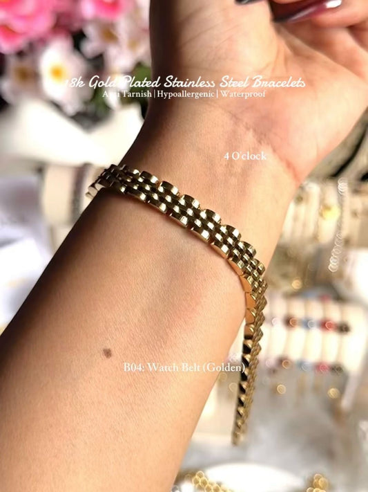 ⚜️B04: 18k Gold Plated Stainless Steel Minimalist Bracelet: Watch Belt (Golden)✨
