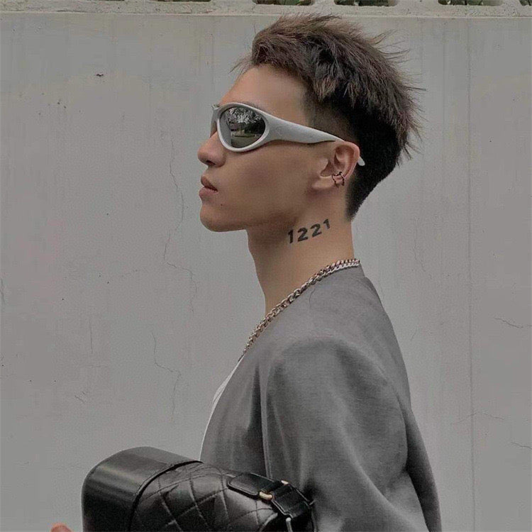 S05: Pinteresty Y2k Sports Sunglasses - Matte Black + Silver (with box) Unisex