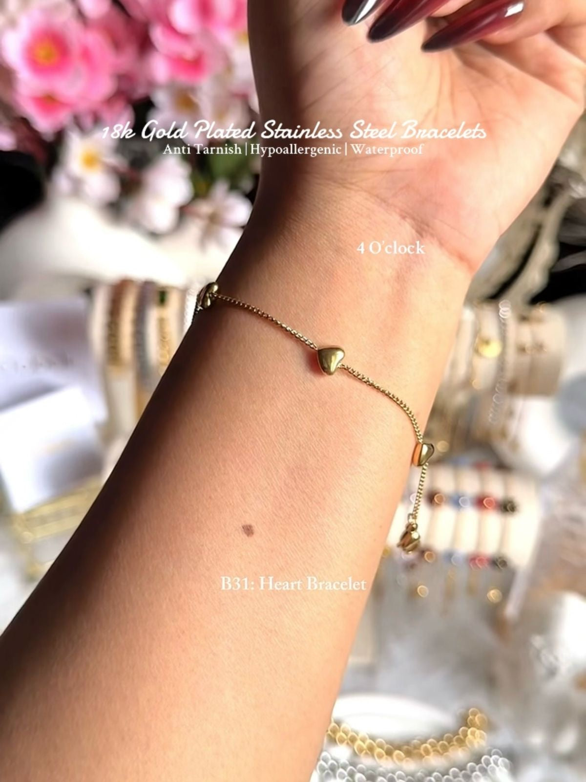 ⚜️B31: 18k Gold Plated Stainless Steel Minimalist Bracelet:Heart Bracelet ✨