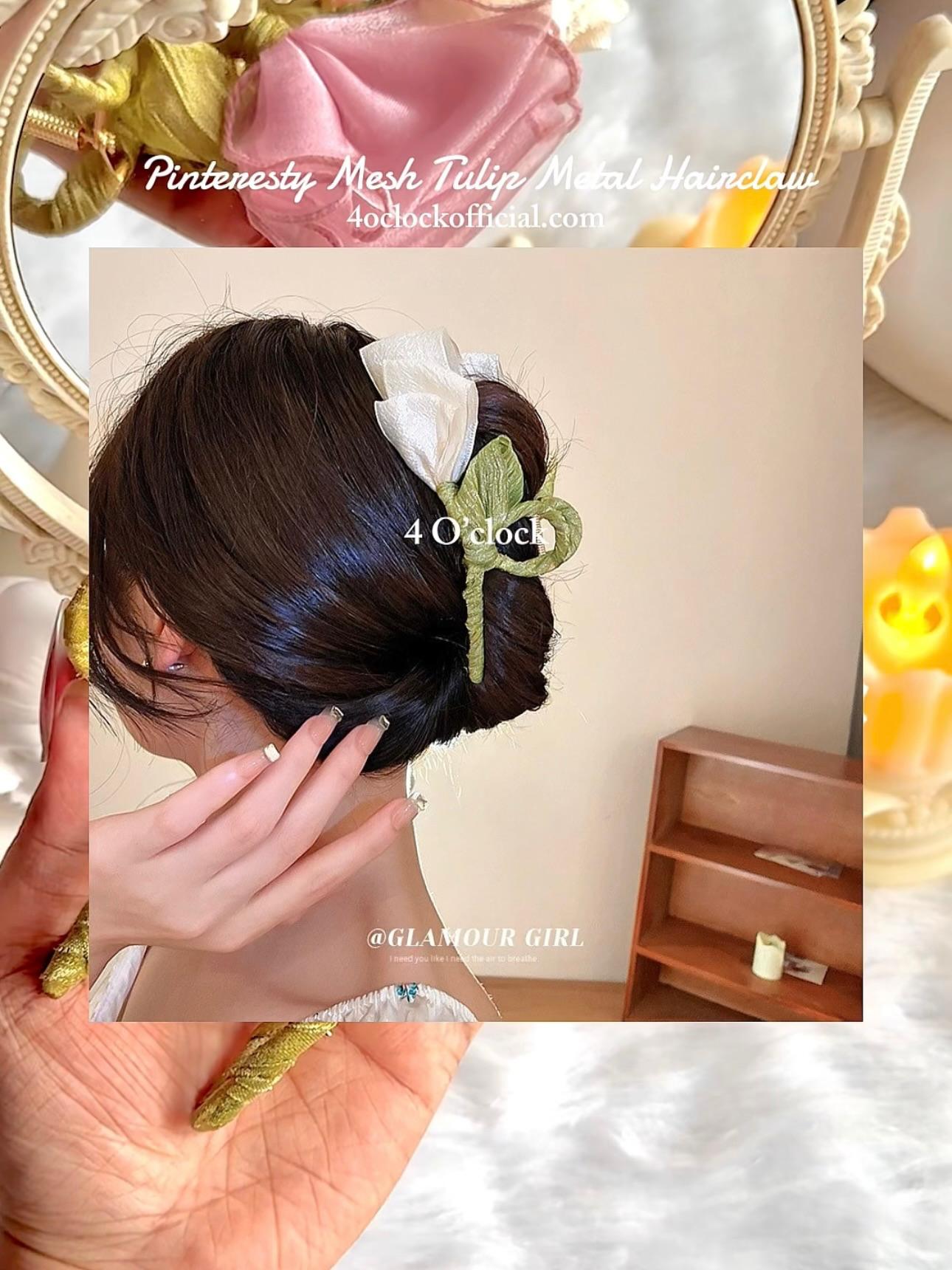 ✨🌷Pinteresty Mesh Tulip Metal Hairclaw - Cream White 🌷✨