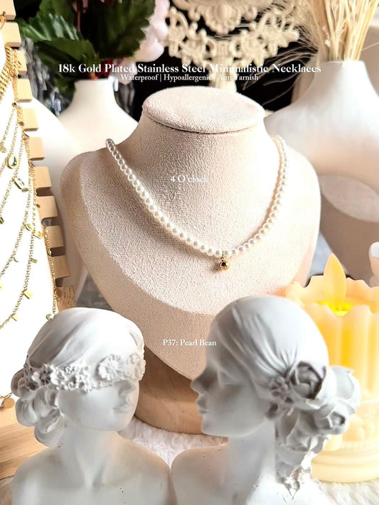 ✨P37: 18k Gold Plated Stainless Steel Pendant:Pearl Bean✨