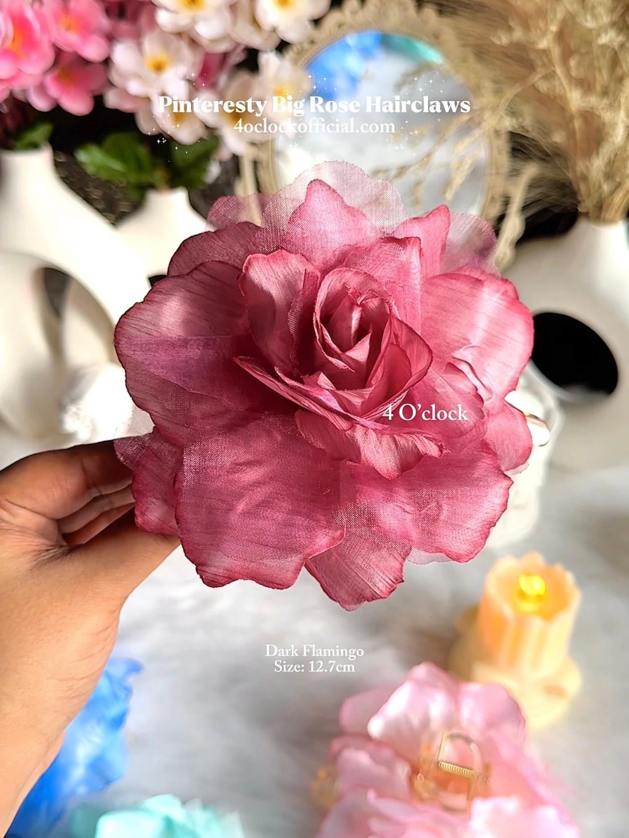 ✨🌸Pinteresty Timeless Rose Petals – Big Flower Hairclaw - Dark Flamingo🫧🥀