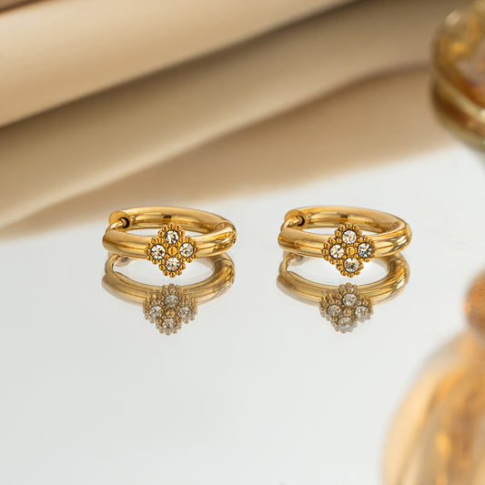 ✨E06: 18k Gold Plated Stainless Steel Gold Hoop: Four Petal Bloom✨