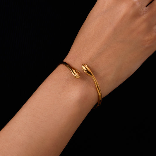 ✨HC147: 18k Gold Plated Stainless Steel Handcuff for Stack: Eternal Hand Cuff (Golden)✨