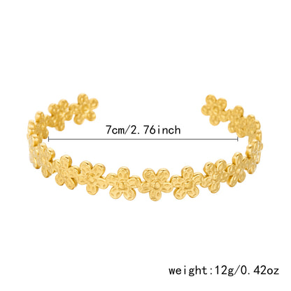 ✨HC28: 18k Gold Plated Stainless Steel Handcuff for Stack: Floral Symphony(Golden)✨