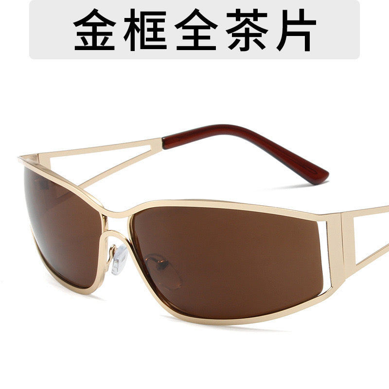 S25: Pinteresty Y2k Metal Hollow Sunglasses - Brown + Golden (with box) Unisex