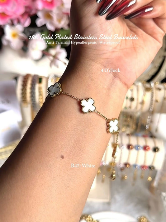 ⚜️B47: 18k Gold Plated Stainless Steel Minimalist Bracelet: White✨