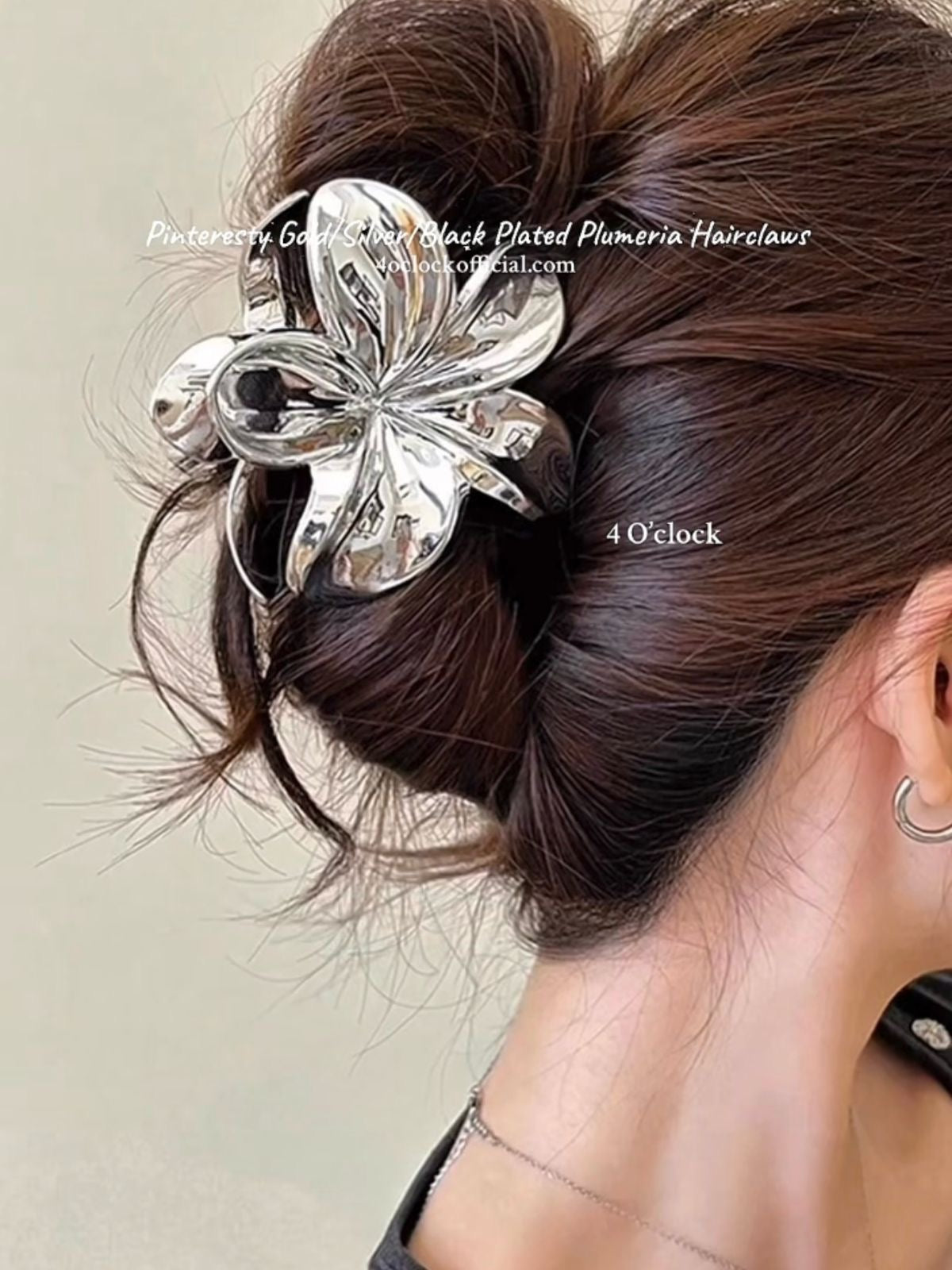 🐚Pinteresty Plumeria Glow Hair Claws: Silver - Glossy (Big)🦀✨
