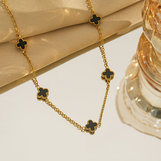 ✨P83: 18k Gold Plated Stainless Steel Necklace: Black Amber (10mm: Diemeter)✨