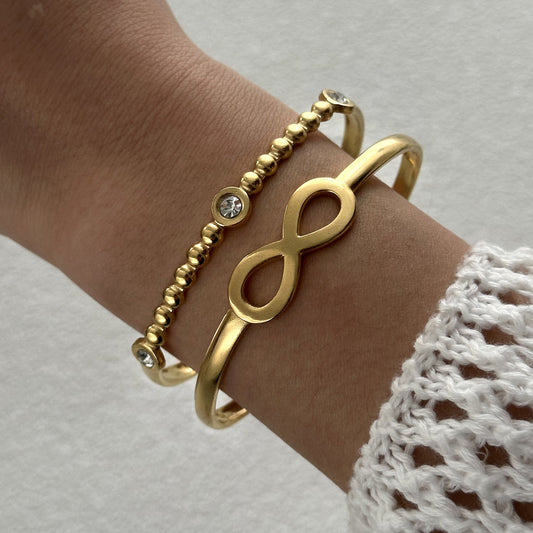 ✨HC142: 18k Gold Plated Stainless Steel Handcuff for Stack: Infinity Cuff (Golden)✨