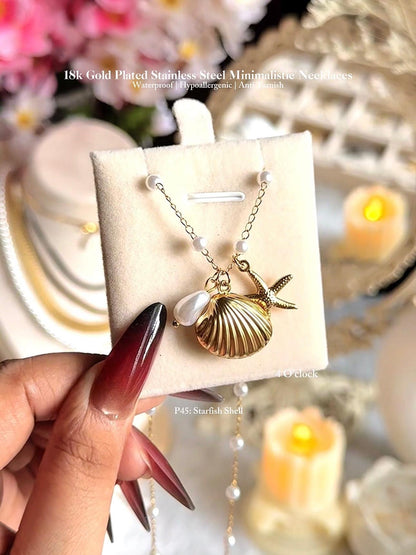 ✨P45: 18k Gold Plated Stainless Steel Pendant:Starfish Shell✨