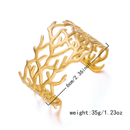 ✨HC139: 18k Gold Plated Stainless Steel Handcuff for Stack: Coral Cuff (Golden)✨