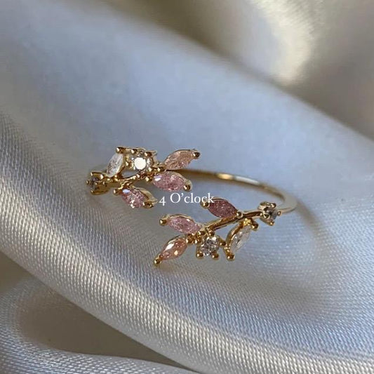 💍R228: Stainless Steel Zircon Minimalistic Finger Ring: Pink Leaf (With Box)✨