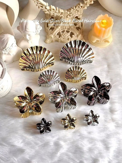 🐚Pinteresty Plumeria Glow Hair Claws: Silver - Glossy (Big)🦀✨