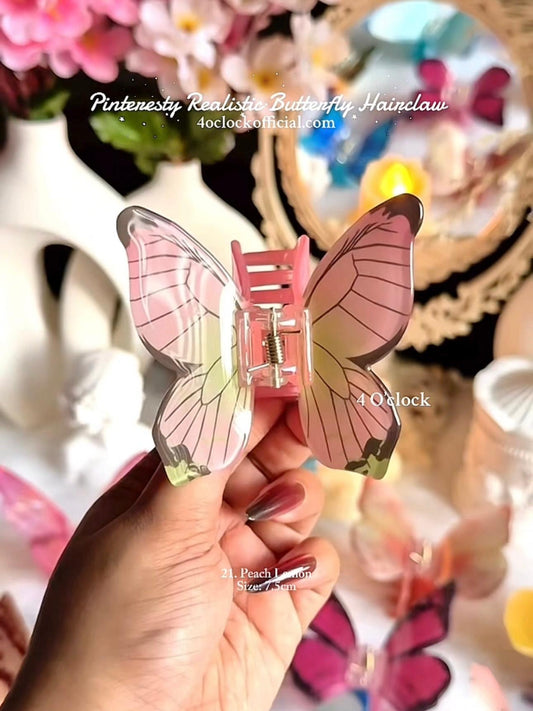 🦋🌿21. Realistic Butterfly Hair Claw – Peach Lemon🌸🍃