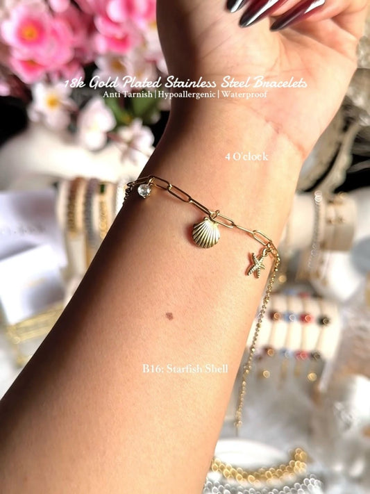 ⚜️B16: 18k Gold Plated Stainless Steel Minimalist Bracelet:Starfish Shell✨