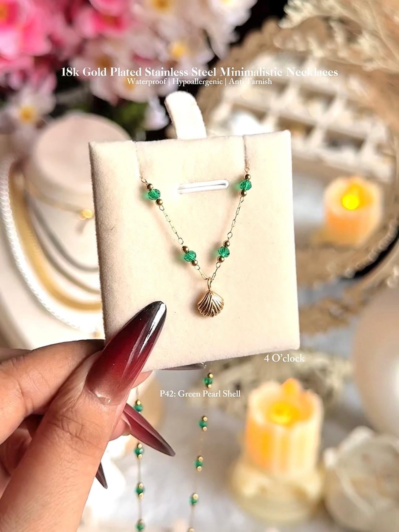 ✨P42: 18k Gold Plated Stainless Steel Pendant:Green Pearl Shell✨
