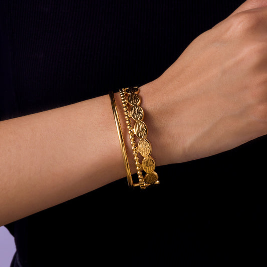 ✨HC144: 18k Gold Plated Stainless Steel Handcuff for Stack: Gleam Wafer (Golden)✨