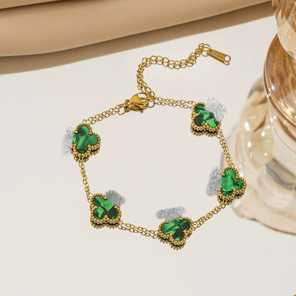 B77: 18k Gold Plated Stainless Steel Minimalist Bracelet: Green Radiant