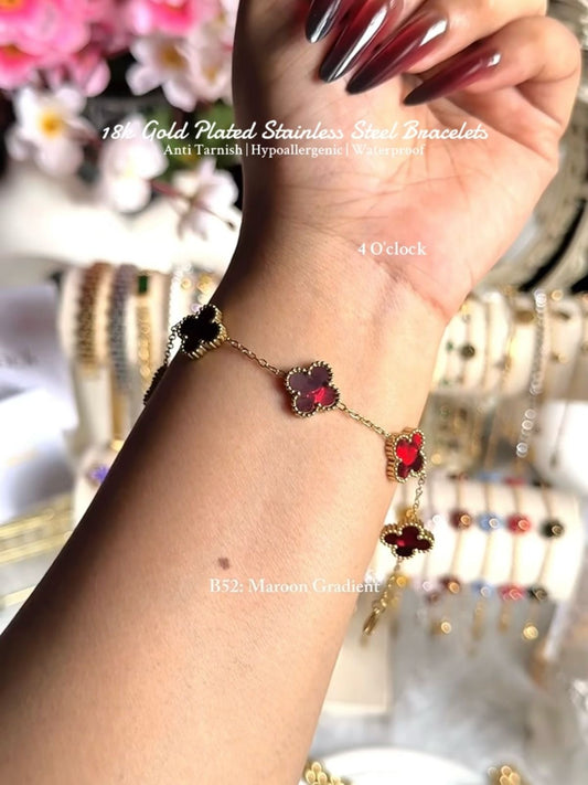 ⚜️B52: 18k Gold Plated Stainless Steel Minimalist Bracelet:Maroon Gradient✨