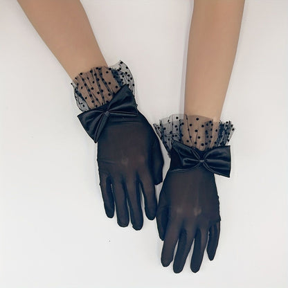Vintage Mesh Handgloves: Black Bow (Black) - 1pair🖤🎀✨