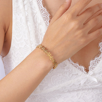 ✨HC28: 18k Gold Plated Stainless Steel Handcuff for Stack: Floral Symphony(Golden)✨