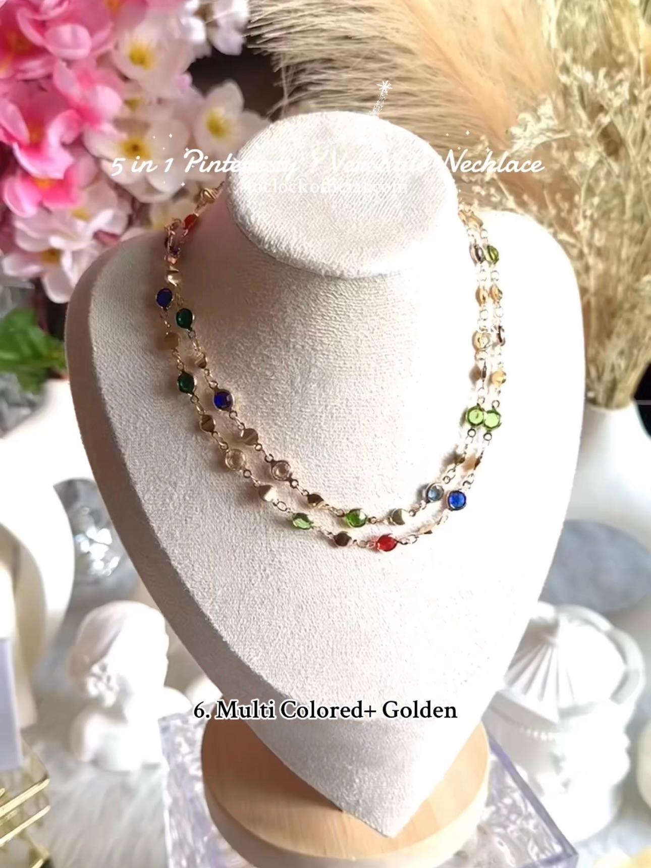 ✨5 in 1 neckpiece /handchain / bracelet stack: Multi Colored+Golden💫