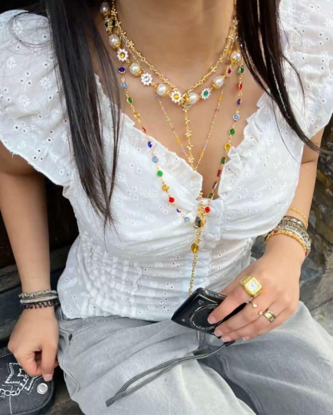 ✨5 in 1 neckpiece /handchain / bracelet stack: Multi Colored+Golden💫