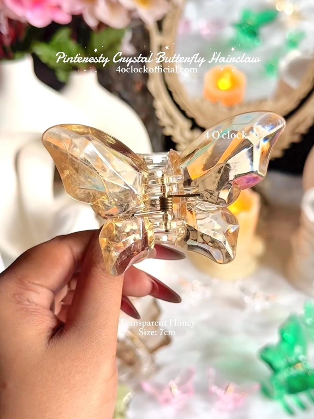 🦋✨Big Crystal Clear Butterfly Hair Claw : Transparent Honey✨🦋