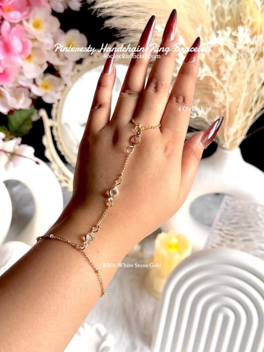 ✨RB01: Finger Ring Bracelet: White Stone Cold✨
