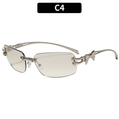 S18: Pinteresty Rimless Y2K Bow sunglasses: Light Grey + Grey (with box)