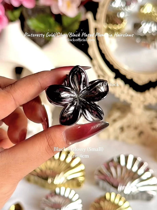 🐚Pinteresty Plumeria Glow Hair Claws: Black - Glossy (Small)🦀✨