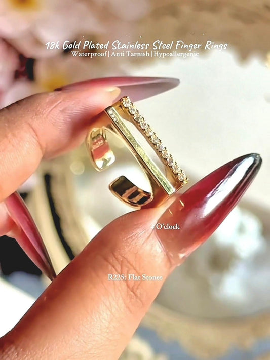 💍R225: 18k Gold Plated Stainless Steel Finger Rings: Flat Stones✨  (With Box)