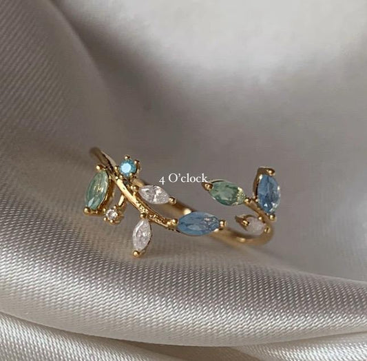 💍R232: Stainless Steel Zircon Minimalistic Finger Ring: Ocean Blue Leaf (With Box)✨