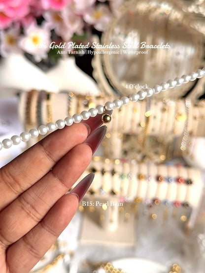 ⚜️B15: 18k Gold Plated Stainless Steel Minimalist Bracelet: Pearl Bean✨