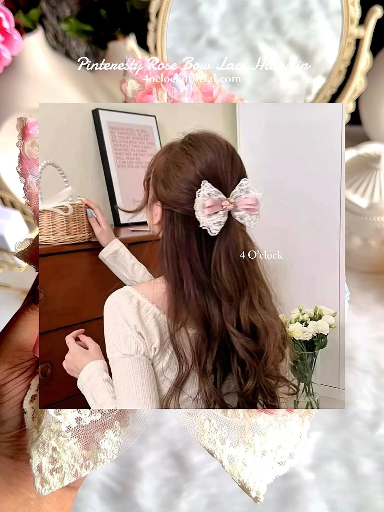 💐Pinteresty 3D Rose Bow Lace Hairclip - White Lace Rose✨