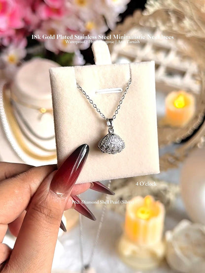 ✨P62: 18k Gold Plated Stainless Steel Pendant:Diamond Shell Pearl(Silver)✨