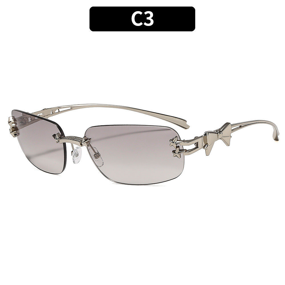 S19: Pinteresty Rimless Y2K Bow sunglasses: Grey + Grey (with box)