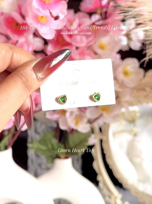 ✨Stainless Steel Earrings:Green Heart Top✨