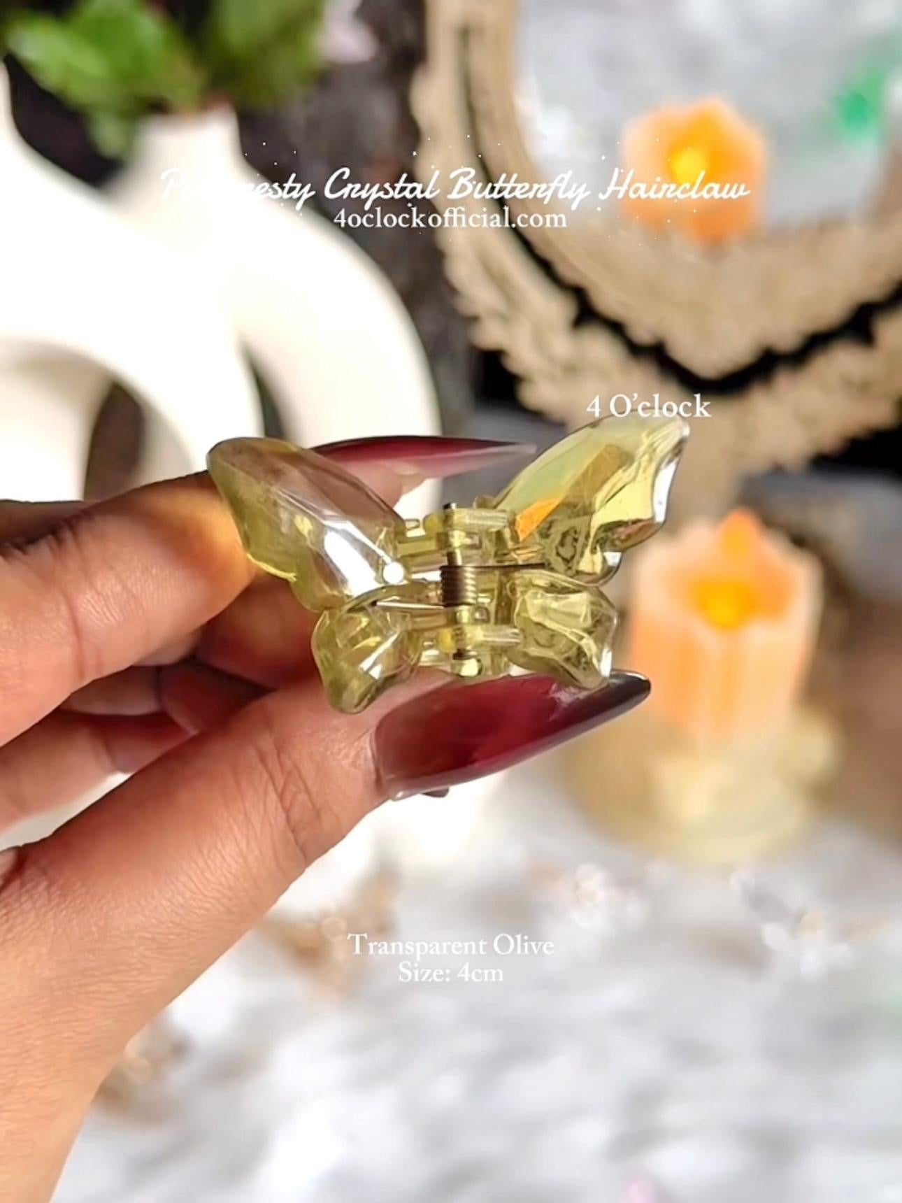 🦋✨Small Crystal Clear Butterfly Hair Claw : Transparent Olive✨🦋