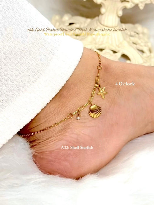 ✨A32: 18k Gold Plated Stainless Steel Anklet:Shell Starfish✨