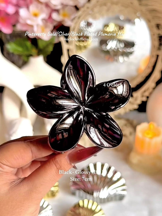 🐚Pinteresty Plumeria Glow Hair Claws: Black - Glossy (Big)🦀✨