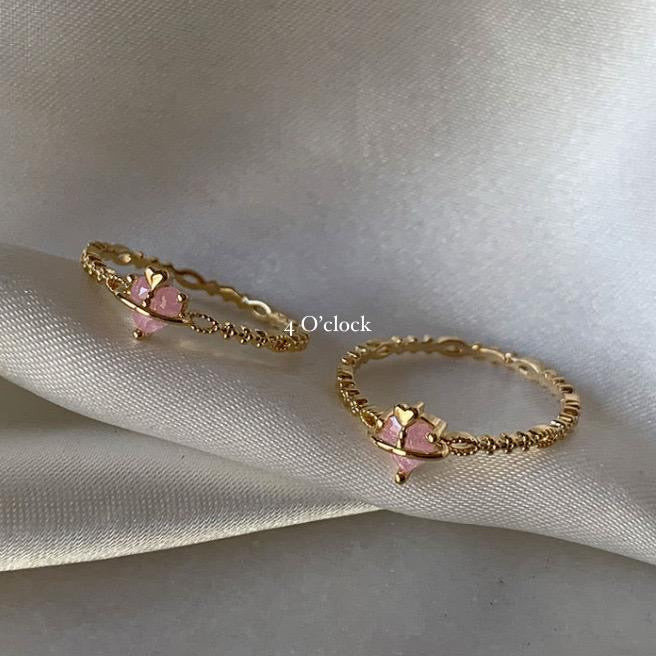 💍R234: Stainless Steel Zircon Minimalistic Finger Ring: Pink Mini Heart (1pc) (With Box)✨