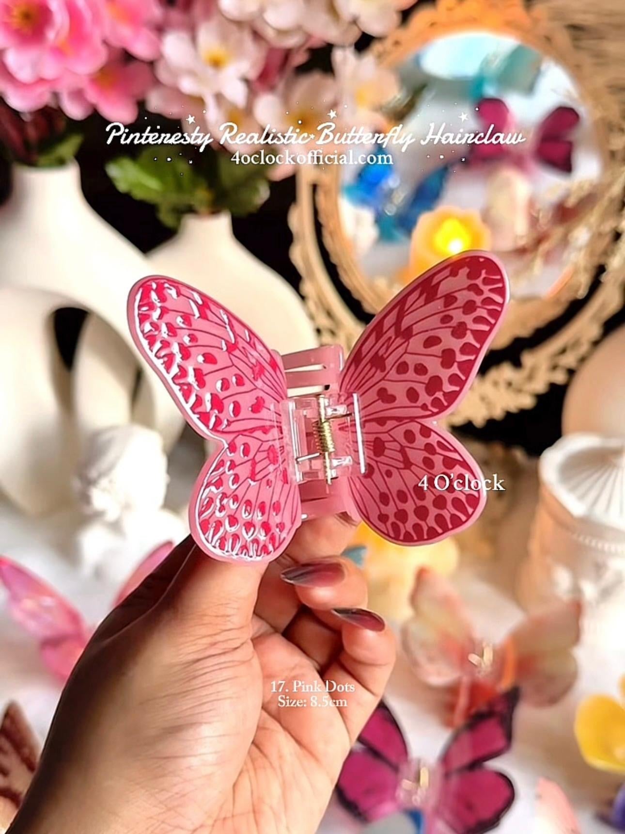 🦋🌿17. Realistic Butterfly Hair Claw – Pink Dots🌸🍃