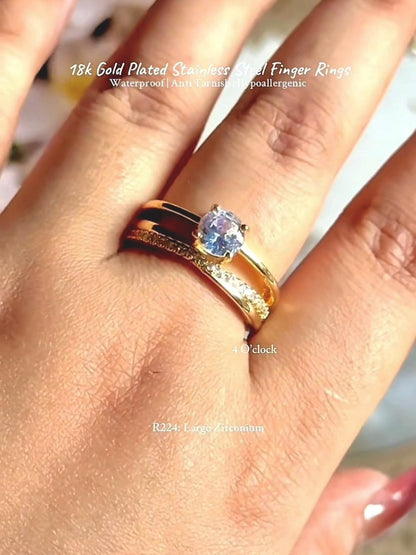 💍R224: 18k Gold Plated Stainless Steel Finger Rings: Large Zirconium✨ (With Box)