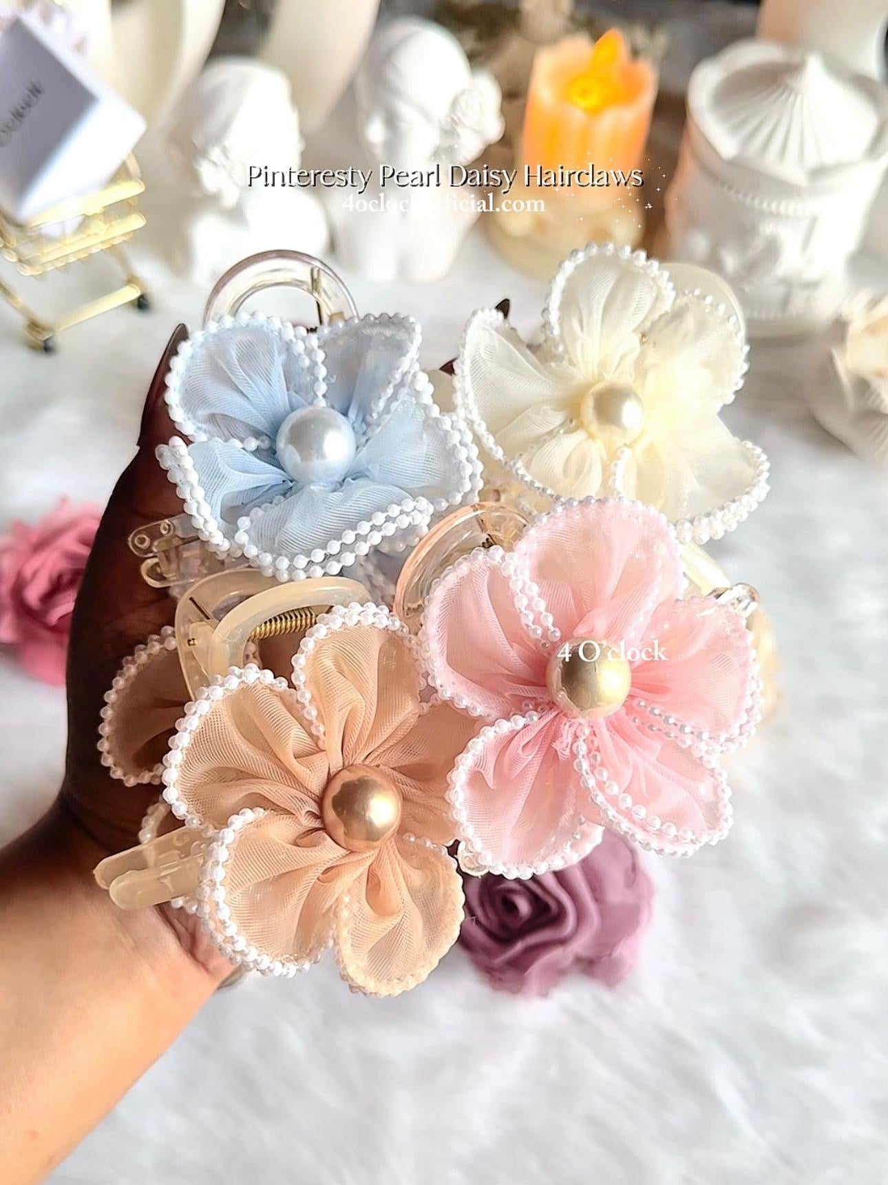 🫧 Pearl Daisy Hairclaw - Milky White 🌸